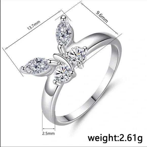 New Women’s 925 Silver Sweet Butterfly Diamond Ring 💍 - Picture 5 of 6